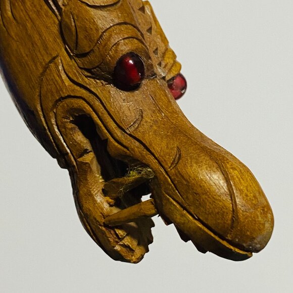 Rare & Unique VTG Wooden Hand Carved Walking Cane Red Eyes Dragon Stick Handle. - Picture 14 of 17